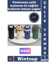 #Termos Lüks Isı Sıcak Soğuk Sızdırmaz Akıllı Matara Dijital Göstergeli Kulplu Mavi Çelik Termos