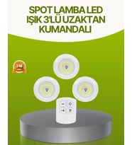 Uzaktan Kumandalı 3 Lü Kablosuz Led Spot Lamba Seti Yapışkanlı Pratik Kullanım