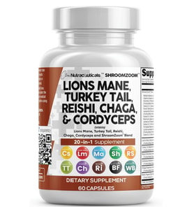 Clean Nutraceuticals Lions Mane 20in1 60 Capsul,Mushroom with Turkey Tail Reishi Cordyceps Chaga Maitake Meshima Poria Cocos Shiitake Oyster Porcini Enoki.57.