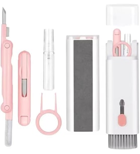 7 in 1 Klavye Ve Kulaklık Temizleme Kiti, Ergonomik Klavye Temizleme Seti, Detay Temizleme Seti (PEMBE)