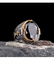 Senin Silver – Gölgeli Yol 925  Vintage Dokulu Erkek Gümüş Yüzük (Siyah)