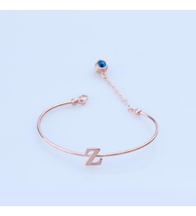 Rose Gold Kaplama Nazar Boncuklu Z Harfi Gümüş Bileklik