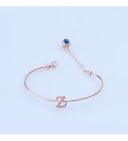 Rose Gold Kaplama Nazar Boncuklu Z Harfi Gümüş Bileklik