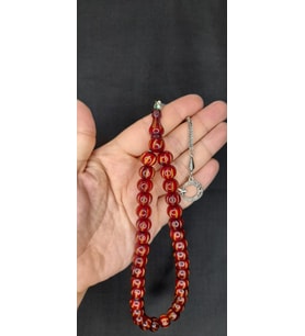 ÇUBUK KEHRİBAR TESBİH KALEM İŞÇİLİKLİ KÜRE KESİM BORDO RENK T-395 (Çok Renkli)
