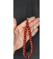 ÇUBUK KEHRİBAR TESBİH KALEM İŞÇİLİKLİ KÜRE KESİM BORDO RENK T-395 (Çok Renkli)