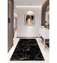 Siyah Mermer Desenli Kaymaz Tabanlı Dekoratif Halı RV118 - 100 x 160 cm