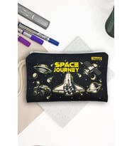 Uzay Mekiği Space Shuttle Desenli Kalem Kutusu Yıkanabilir Bez Kalemlik  (Siyah)