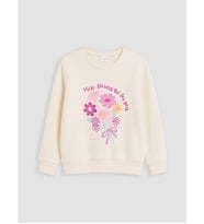 LCW Kids Ekru Bisiklet Yaka Baskılı Kız Sweatshirt