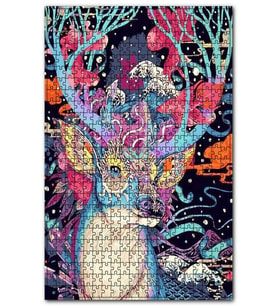 Cakapuzzle Retro Renkli Geyik Şekilli Görsel Puzzle Yapboz MDF (Ahşap) (120 Parça)