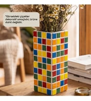 Büyük Boy El Yapımı Mozaik Seramik Vazo – Renkli Geometrik Desenli Vazo