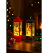 LED Işıklı Noel Feneri 2’li Set – Noel Baba & Kardan Adam Temalı Dekoratif Yılbaşı Lambası 14 Cm (Kırmızı)