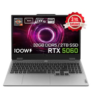 Lenovo LOQ 15AHP10 AMD Ryzen 7 250 32GB DDR5 2TB SSD RTX 5060 8GB 100W 15.6 inç Full HD 144Hz IPS FreeDos Gaming Laptop (83JG008UTRv3)