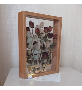 Ledli İsimli 30x40 cm BAMBU Çift Yönlü Anı Çerçevesi! Gül Kutusu Şeffaf Gül Kutusu