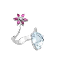 0.05 Karat Pırlantalı Yakut ve Aquame Marine Yüzük PY1794
