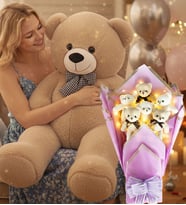 90 Cm Peluş Ayı ve LED Işıklı Romantik Lila Yumoş Peluş Ayıcık Buketi Doğum Günü Hediyesi (Bej)