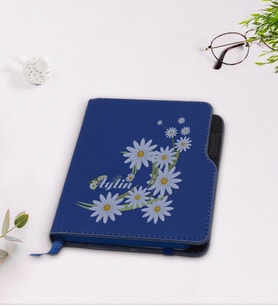 BK Gift Kişiye Özel Papatya Temalı Lacivert Termo Deri Defter-1