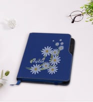 BK Gift Kişiye Özel Papatya Temalı Lacivert Termo Deri Defter-1