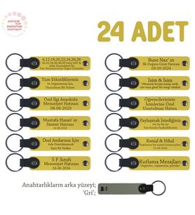 Sarı & Gri, Din Kültürü Öğretmeninden Öğrencilerine Hediye, 24’lü Set, Kişiye Özel Yazılı Anahtarlık