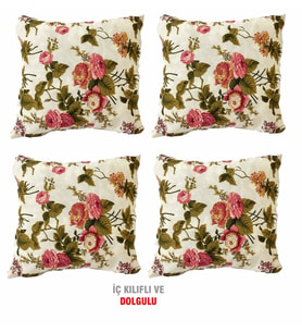 Kırlent Yastık Dolgulu Fermuarlı Vip Yastık 4 ADET-43x43 CM(İNGİLİZ GÜLÜ)