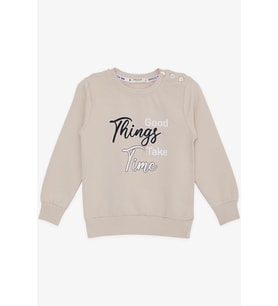 Breeze Girls & Boys Erkek Çocuk Sweatshirt Yazı Baskılı 2-6 Yaş, Bej