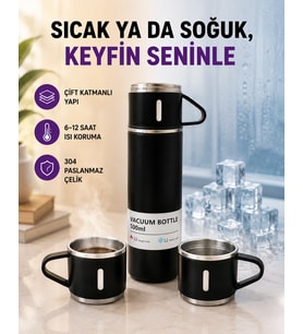 Paslanmaz Çelik Termos Seti 500 ml Kapasite, 6-12 Saat Isı Koruma, Hediye Kutulu