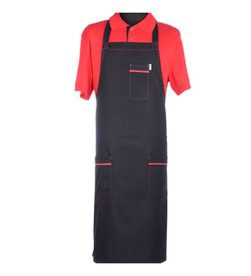 Barista chef cafe aşçı boydan önlük kot kırmızı  biye tokalı