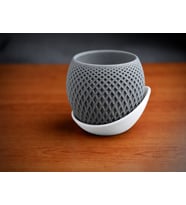 3D Baskı Küre Saksı - Kafes Dokulu İki Parçalı Dekoratif Saksı - Gri-Beyaz