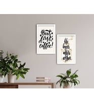 BK Home Coffee Tasarımlı Dekoratif 2'li Ahşap Beyaz Çerçeveli Tablo-5