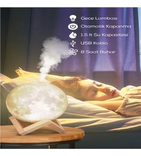 Buharlı Standlı 3D Ay Gece Lambası Dekoratif Küre Led