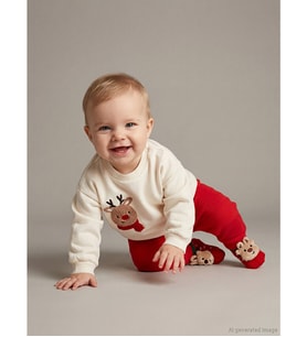 LCW baby Ekru Yılbaşı Temalı Erkek Bebek Sweatshirt Ve Eşofman Altı