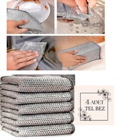 Yayke Çift Katlı Çok Amaçlı Tel Bez Mikrofiber Inox Bez Telli Bulaşık Bezi (4Adet)