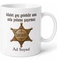 Sheriff Yıldızı Rozeti Çizimli Kuralları Koyan Kanun Adamı Kupa Bardak Hediye
