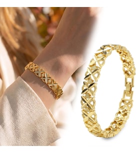Premium Şık ve Parlak Clovera 24K Gold Kaplama 8 mm Kadın Bijuteri Bileklik 3183KBV5D2 (~18cm)