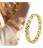 Premium Şık ve Parlak Clovera 24K Gold Kaplama 8 mm Kadın Bijuteri Bileklik 3183KBV5D2 (~18cm)
