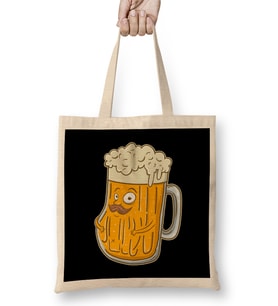 Adorable Mustachioed Beer Drinking Joke Drinkers Bez Çanta Uzun Saplı