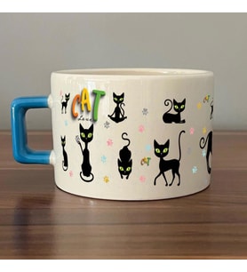 Cat Love Baskılı Mavi Kulplu C Fincan