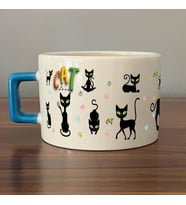 Cat Love Baskılı Mavi Kulplu C Fincan