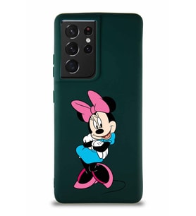 Samsung Galaxy S21 Ultra Soft Premier Kapak Minnie Mouse-D Tasarımlı Silikon Kılıf - Yeşil (Şeffaf)
