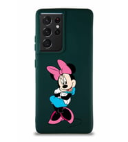 Samsung Galaxy S21 Ultra Soft Premier Kapak Minnie Mouse-D Tasarımlı Silikon Kılıf - Yeşil (Şeffaf)