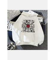 Demon Slayer Hashirama Beyaz Kapşonlu Sweatshirt