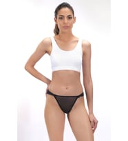 Kadın Transparan Brazilian Külot Dantel Detaylı Fantazi Bikini (Siyah)