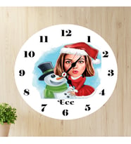 Kadın Kardan Adamlı Karikatürlü Yılbaşı Duvar Saati
