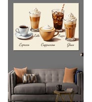 Latte Americano Espresso Kahveler Dekoratif Kanvas - Mdf Ahşap Tablo