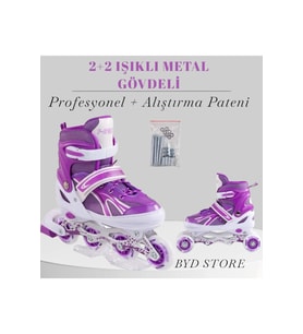 2 2 Işıklı Metal Gövdeli Profesyonel Ve Alıştırma Çocuk Pateni 38-41 (Mor)