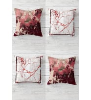 Batik Ve Mermer Desenli Kombin Gizli Fermuarlı Kırlent Kılıfı Koltuk Yastık Kılıfı Takım(4adet) (Kırmızı-Beyaz)