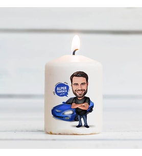 Kişiye Özel Spor Araba Aşığı Erkek Karikatürlü Mum