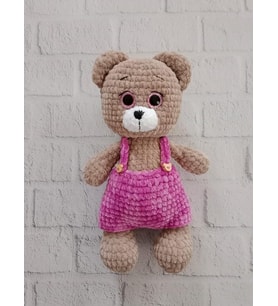 Menekşe Tulumlu Sevimli Ayıcık Amigurumi Organik Oyuncak