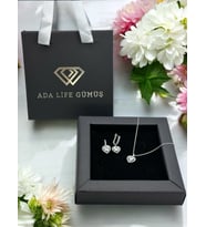 925 Ayar Gümüş Pırlanta Kalp Model Beyaz Taşlı 2 li Set Kolye Küpe (ÖZEL KUTULU)
