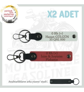 Hız Severlere Özel, İsim Plaka ve 0 Rh (+) Kan Grubu Yazılı x2 Anahtarlık Set, Nar Çiçeği-Beyaz-Syh (Çok Renkli)