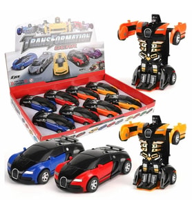 Bugatti Sürtmeli Robota Dönüşen Araba - 12.5 cm Tek Tuşla Otomatik Dönüşüm Oyuncak